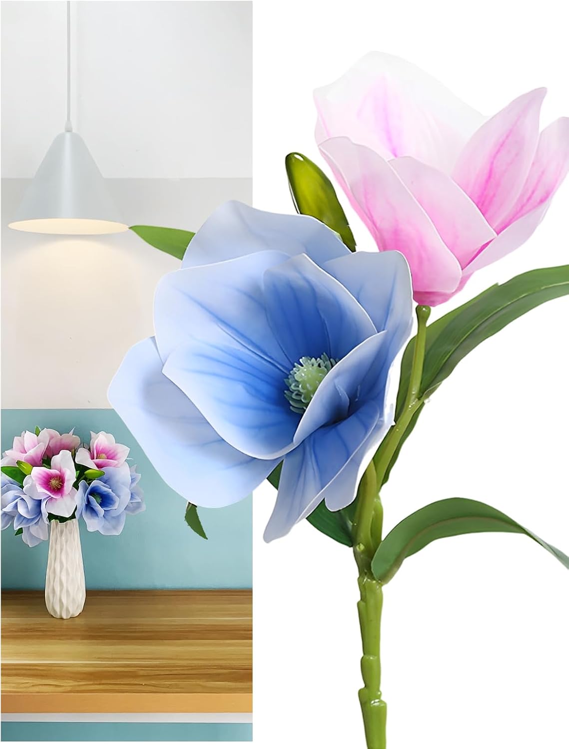 Realistic Artificial Magnolia Flower Stem Set