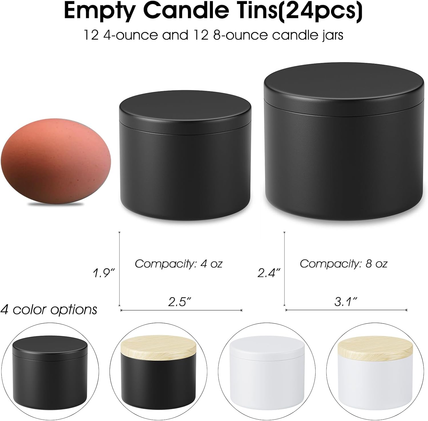 Happyhube 24-Piece Tinplate Candle Tins with Lids