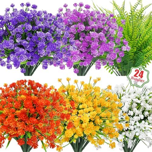 Uieke 24PCS Artificial Flowers for Outdoor Garden Decor