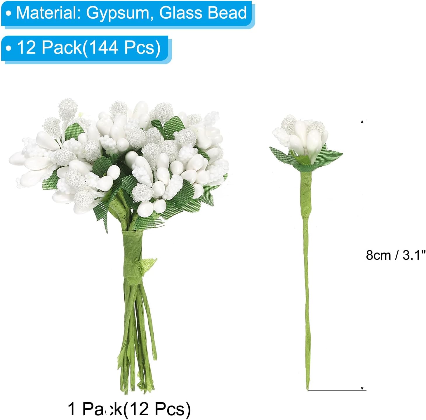 PATIKIL White Artificial Flower Stamen Bunch 144Pcs
