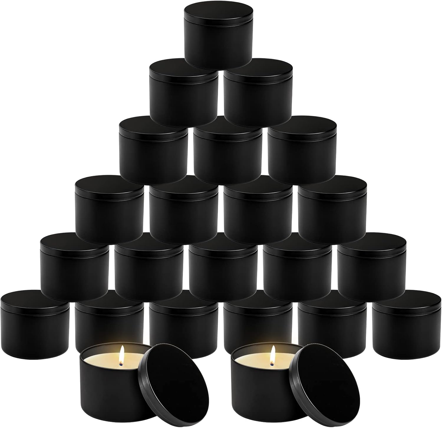Coloch 24 Pack 8 Oz Black Matte Metal Candle Tins with Lid