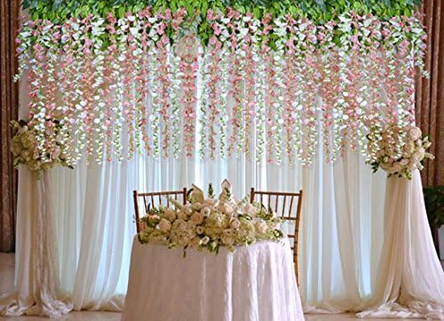 DearHouse 12 Pack Artificial Wisteria Vine Hanging Garland Pink