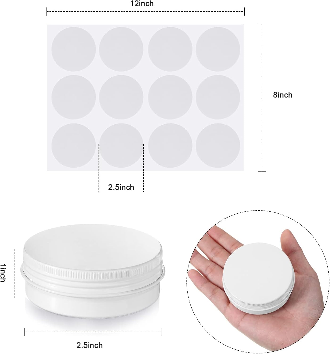 Patelai 72 Pcs 2 oz Aluminum Travel Tins with Screw Lid and Labels