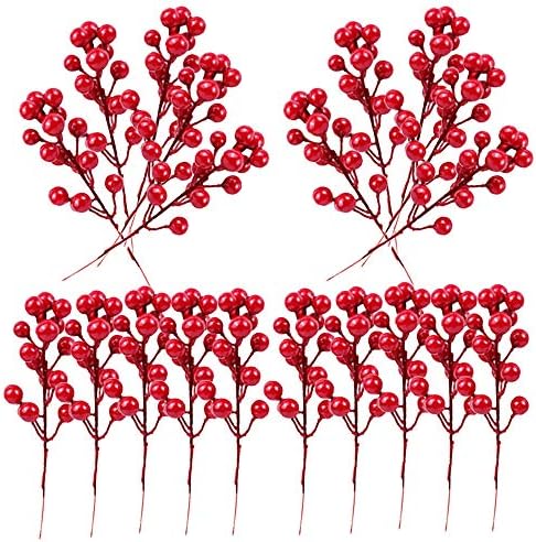 20 Pack Artificial Red Berry Stems for Christmas Decor