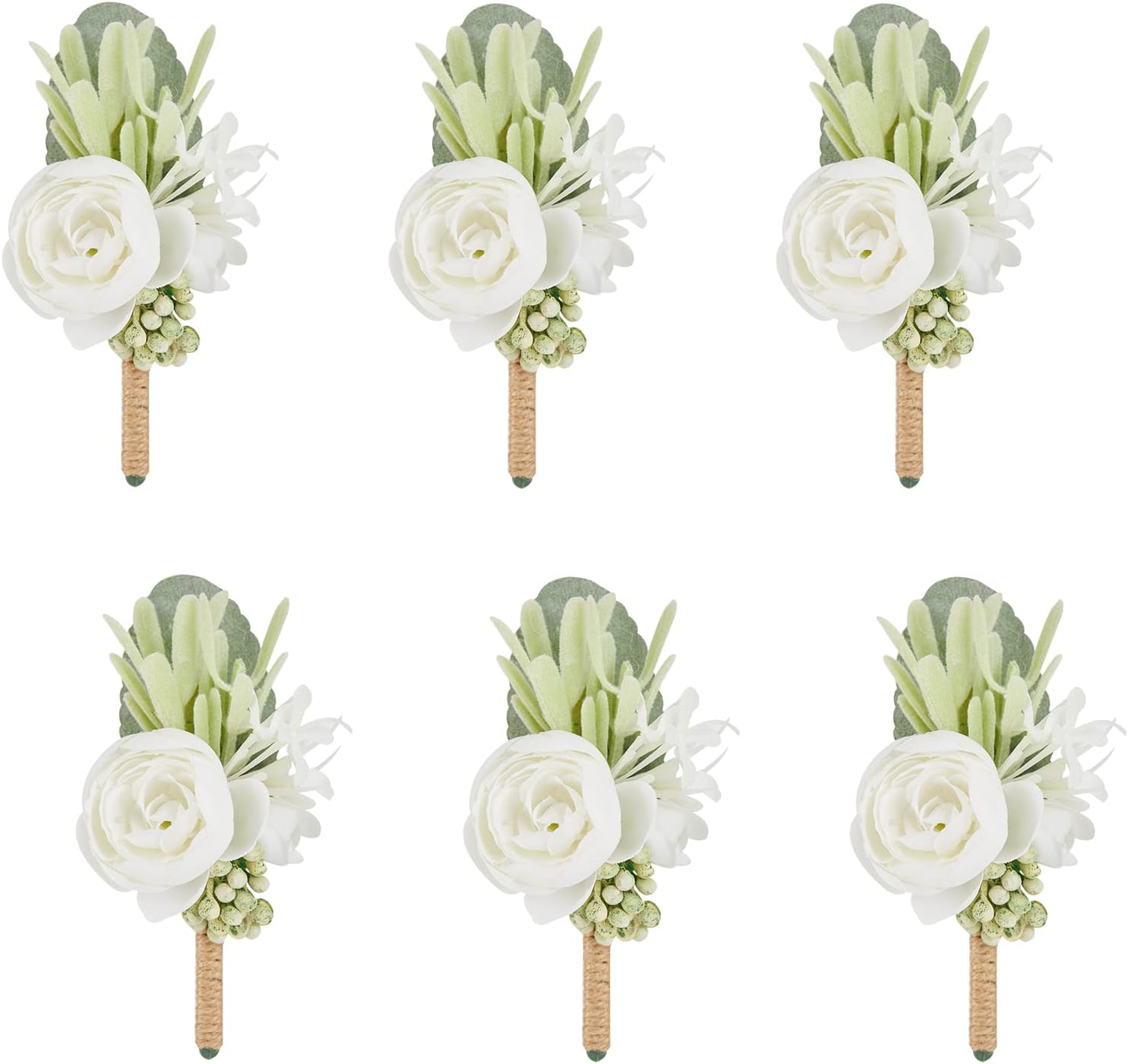 Meldel Ivory Greenery Boutonniere Set of 6