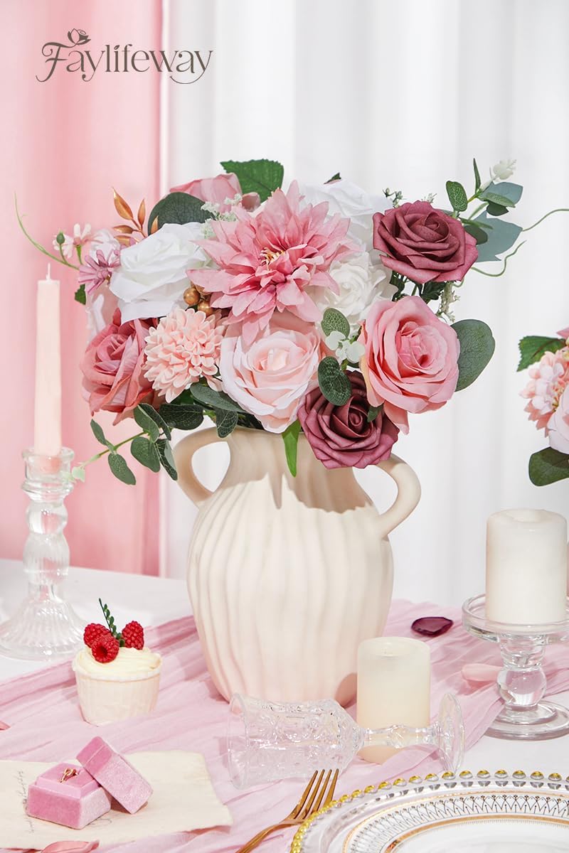 Faylifeway Silk Pink Artificial Flowers DIY Set