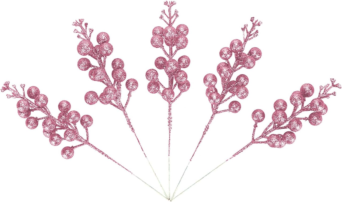 Kesywale Artificial Pink Berry Stems 24 Pack 87 Holiday Decor