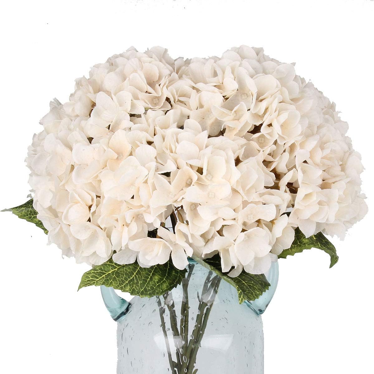 Jims Cabin Silk Hydrangea Artificial Flower Bouquet with 5 Big Heads White