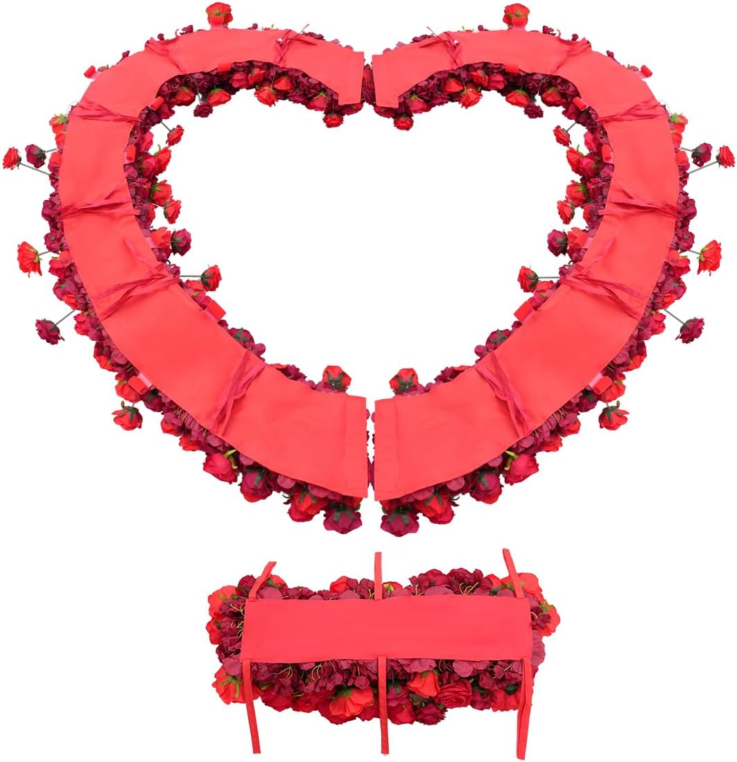 Dark Red Artificial Flower Heart Shape Wedding Arch Backdrop