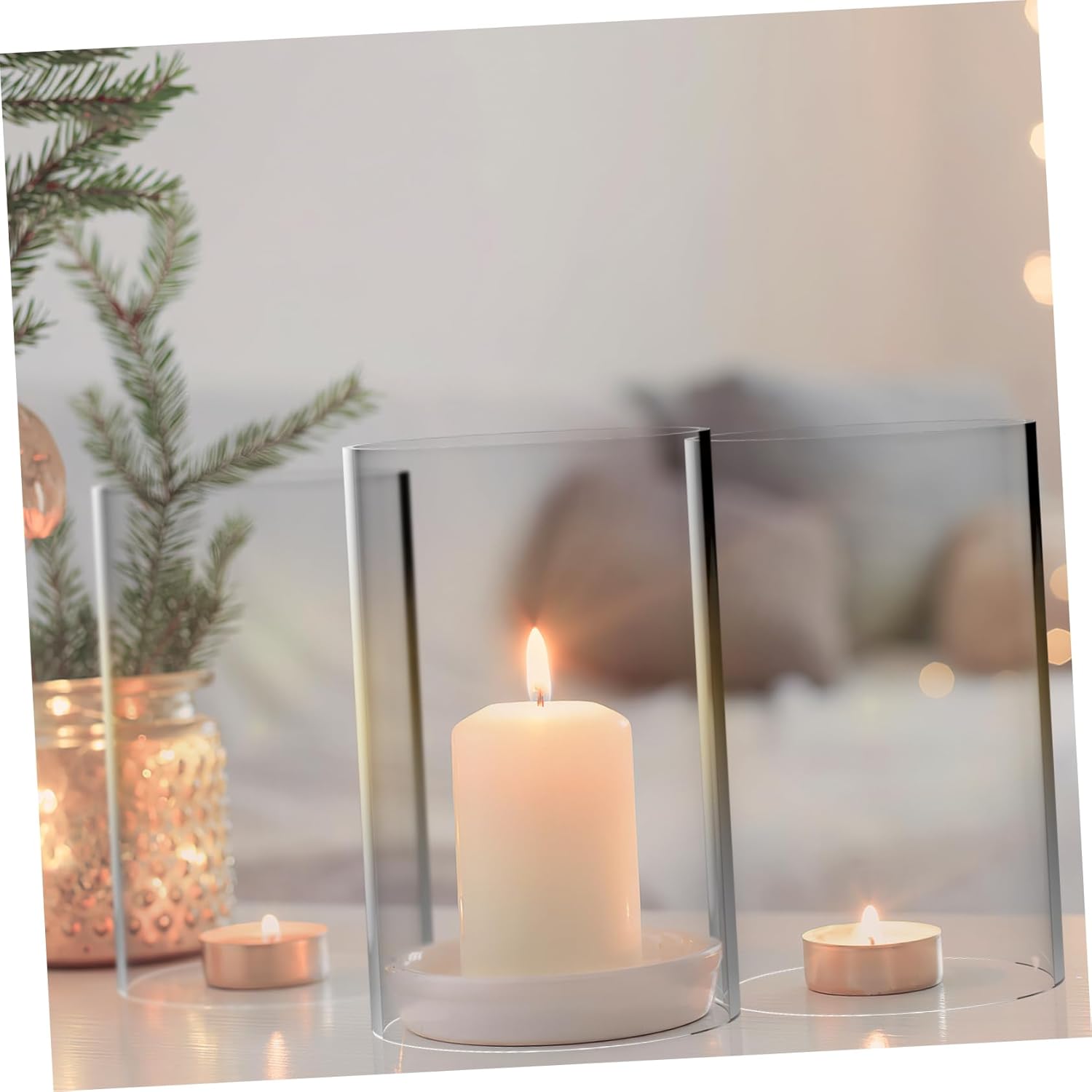 Large Windproof Glass Candle Shades 3 Pcs Holder