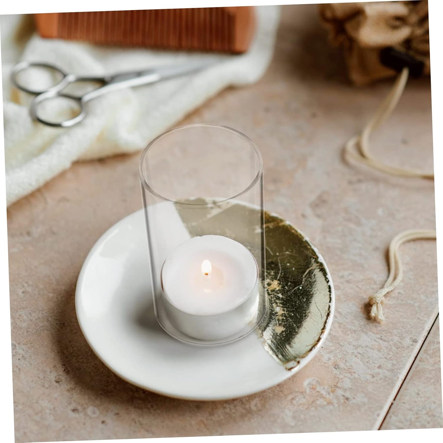 Luxshiny Clear Glass Candle Cups 4pcs Simple Decorative Holders
