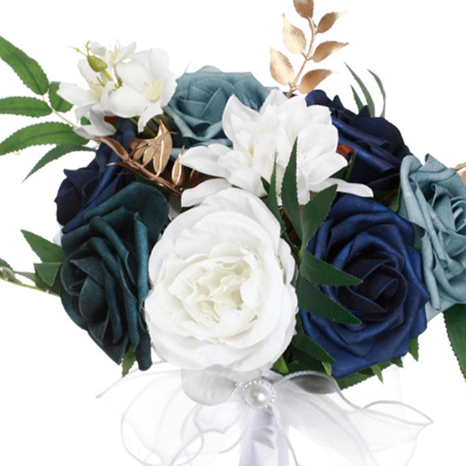 Elegant Blue White Bridal Bouquet with Ribbon