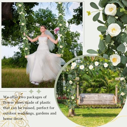 ASTRYAS 2 Pack Artificial Eucalyptus Garland with Flowers