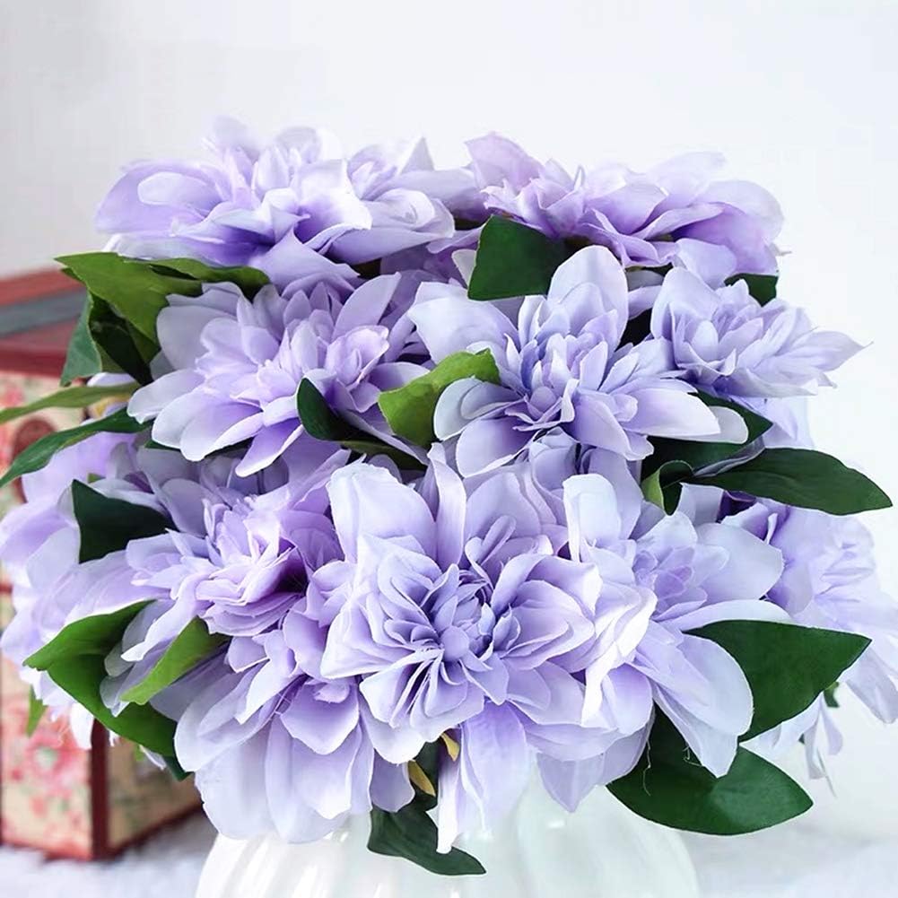 10 Heads Purple Artificial Dahlia Flowers for Home Wedding Party