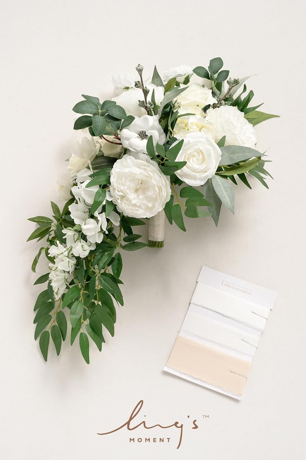 Lings Moment Ivory Bridal Bouquet 15 Inch Artificial Flowers