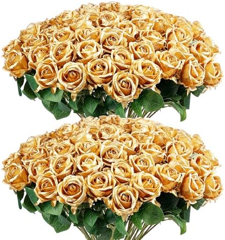 60PCS Gold Rose Artificial Flowers for Events and Decor