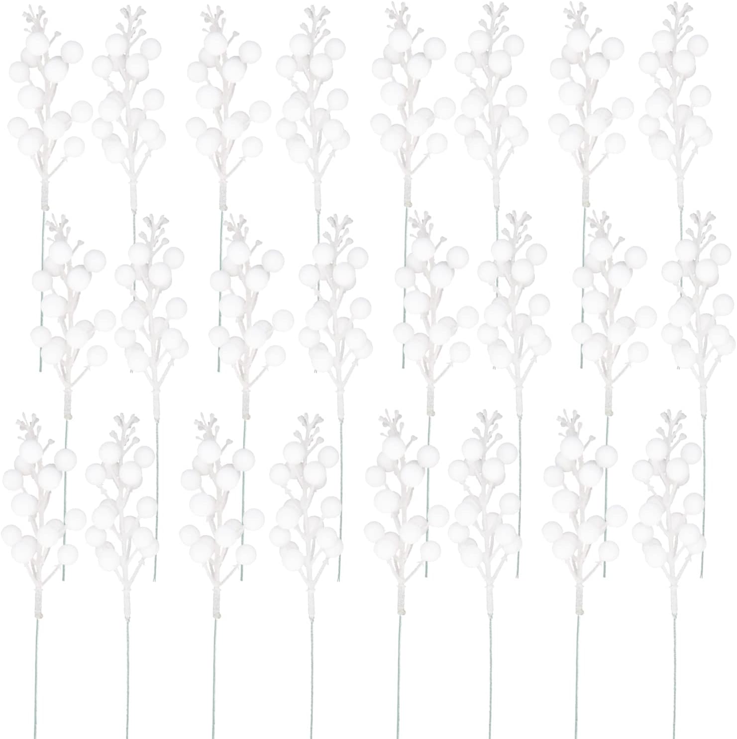 Artificial White Berry Stems 24 Pack for Christmas Decor