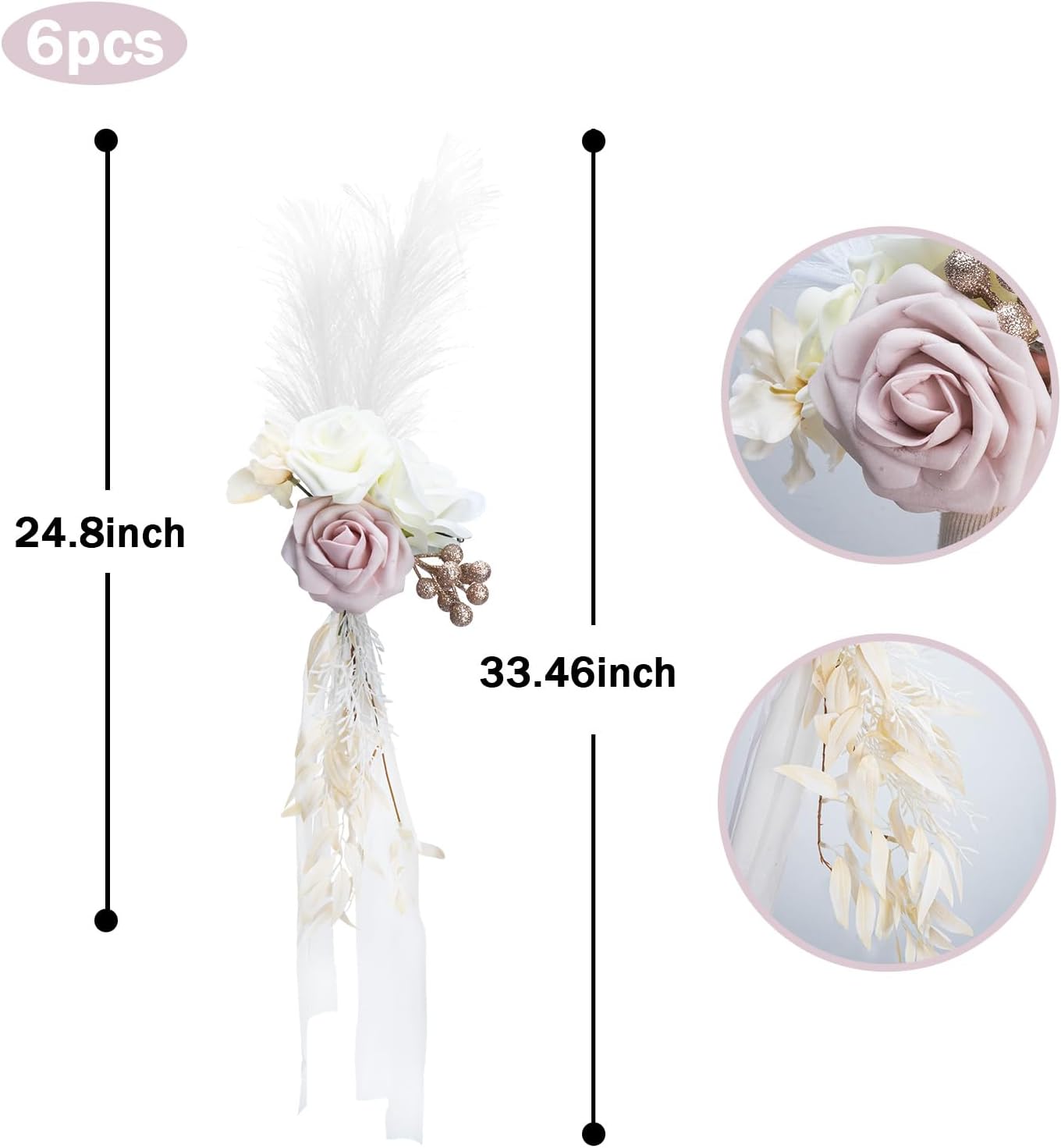 Elegant Wedding Chair Flowers 6PCS Pink White