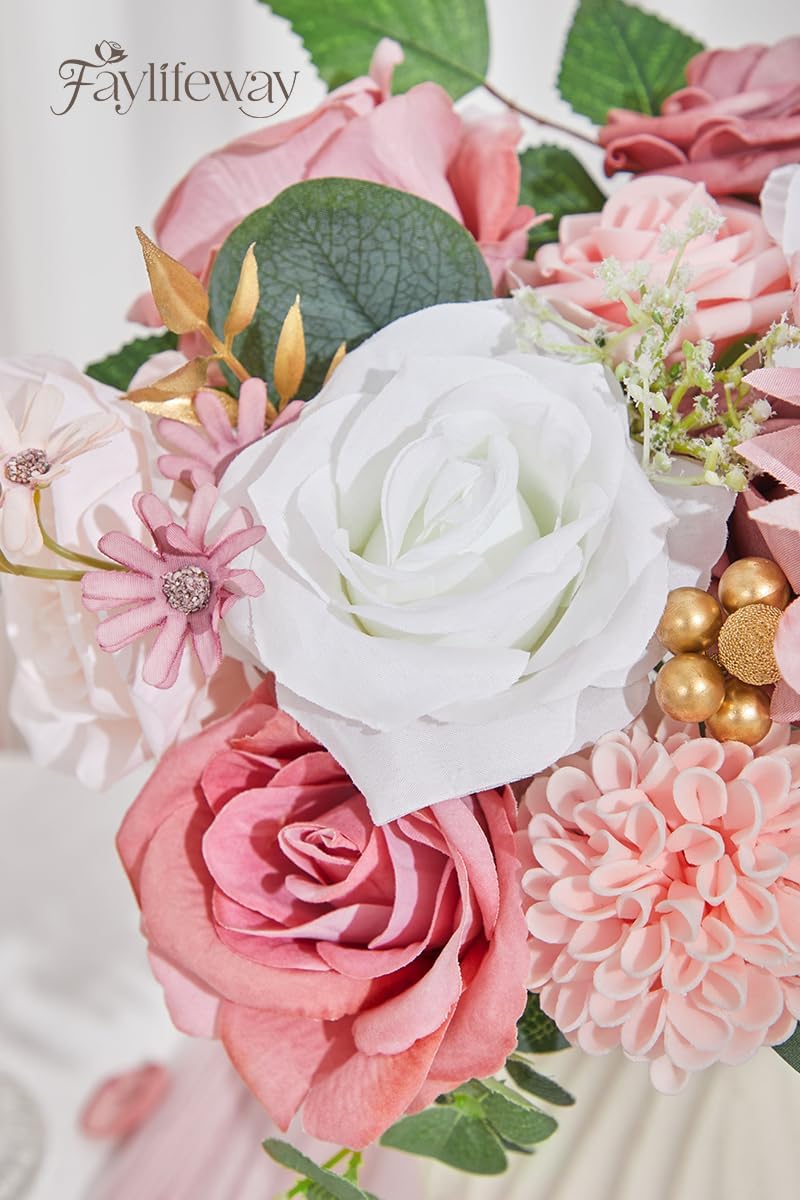 Faylifeway Silk Pink Artificial Flowers DIY Set