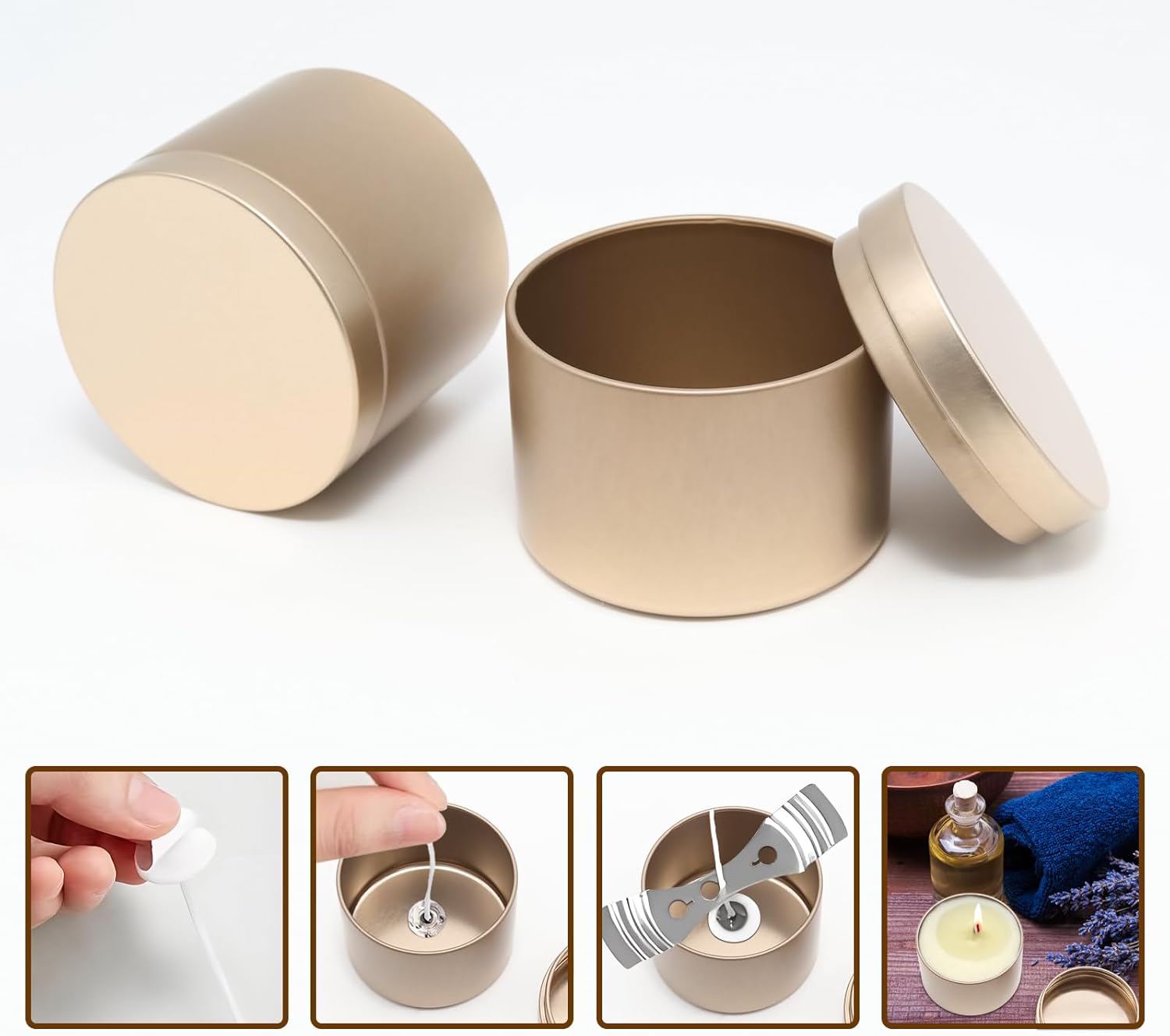 4pcs Gold Candle Tins with Lids - Leak Proof for DIY and Business