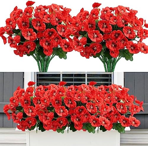 Agusbagli 6-Piece Artificial Pansy Flowers Set Red