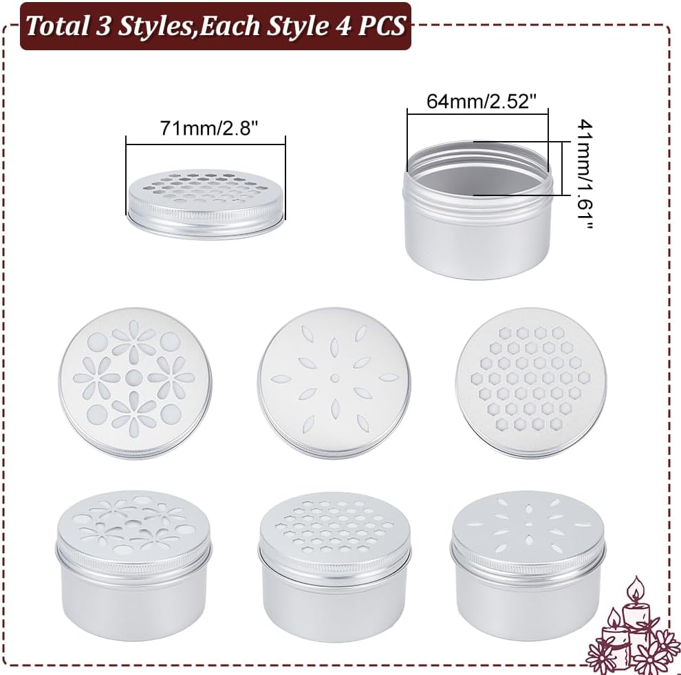 PH PandaHall 12pcs Aluminum Tins with Hollow Lids