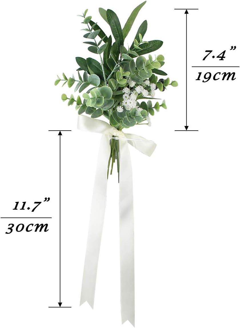 Rinlong 6Pcs Wedding Aisle Decor Artificial Eucalyptus Bows