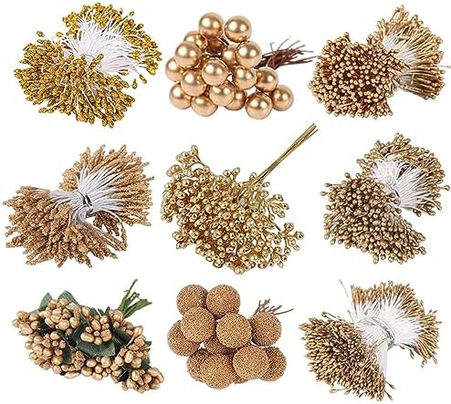 QueenBox 6pcs Artificial Gold Holly Berries DIY Craft Decor