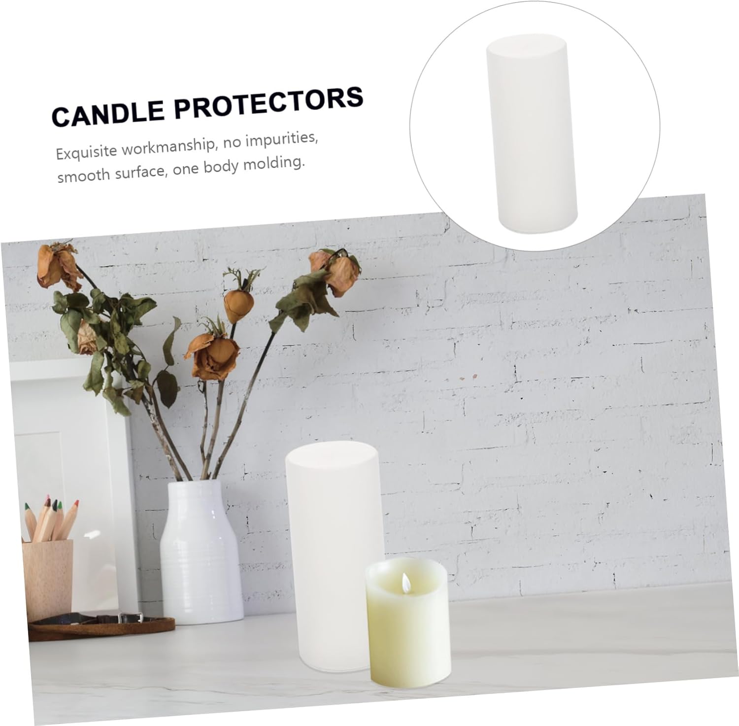 6pcs White Cylindrical Candle Protection Covers for Electric Candles