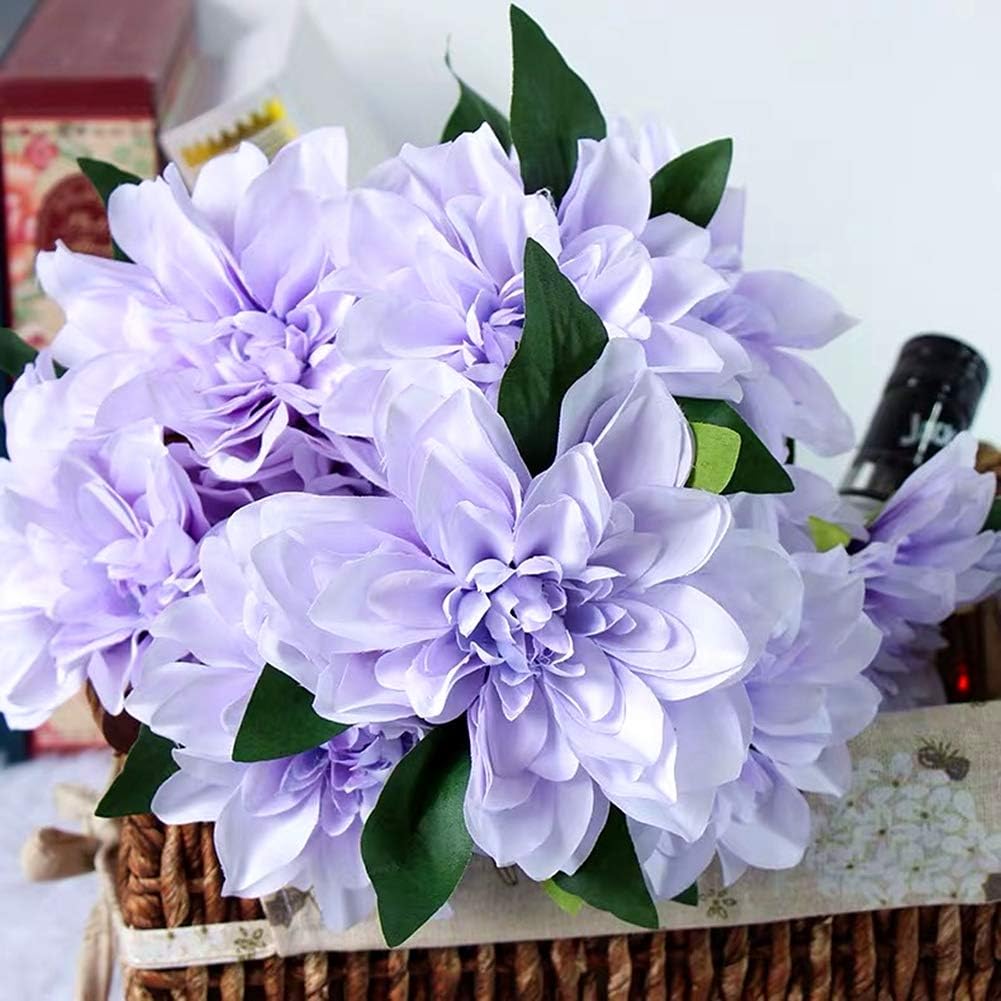 10 Heads Purple Artificial Dahlia Flowers for Home Wedding Party