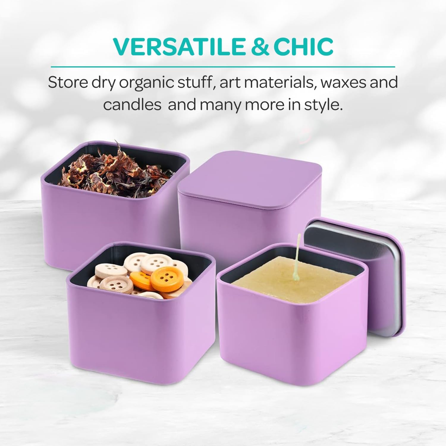 Hearts Crafts Lavender Candle Tins - 8 oz Square 24 Pack