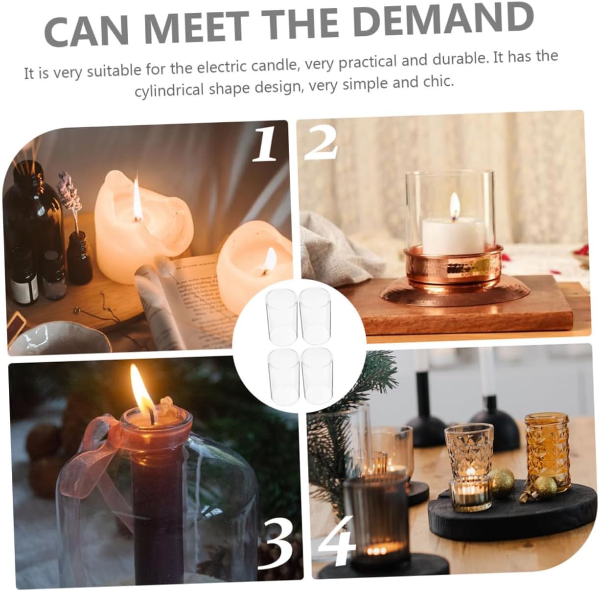 4pcs Decorative Glass Candle Covers for Hurricane Candle Holders