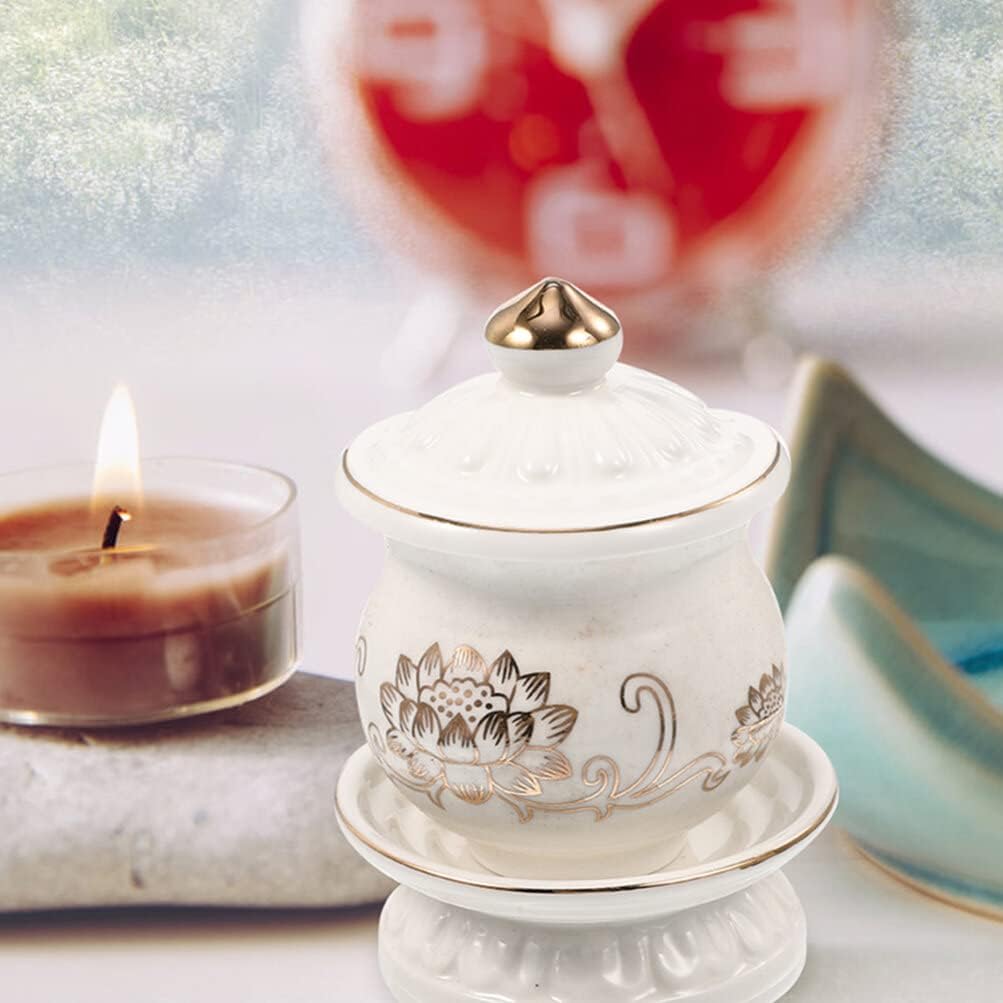 White Ceramic Water Offering Bowl Set 2pcs for Altar and Meditation