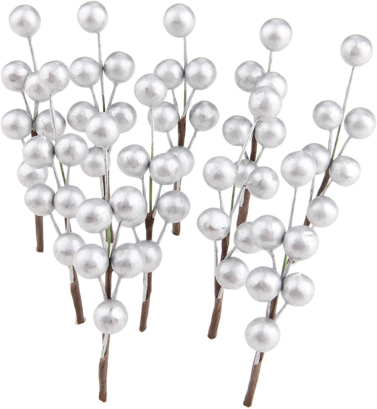 Yetaha 10 Pcs Artificial Holly Berries with Silver Fruits