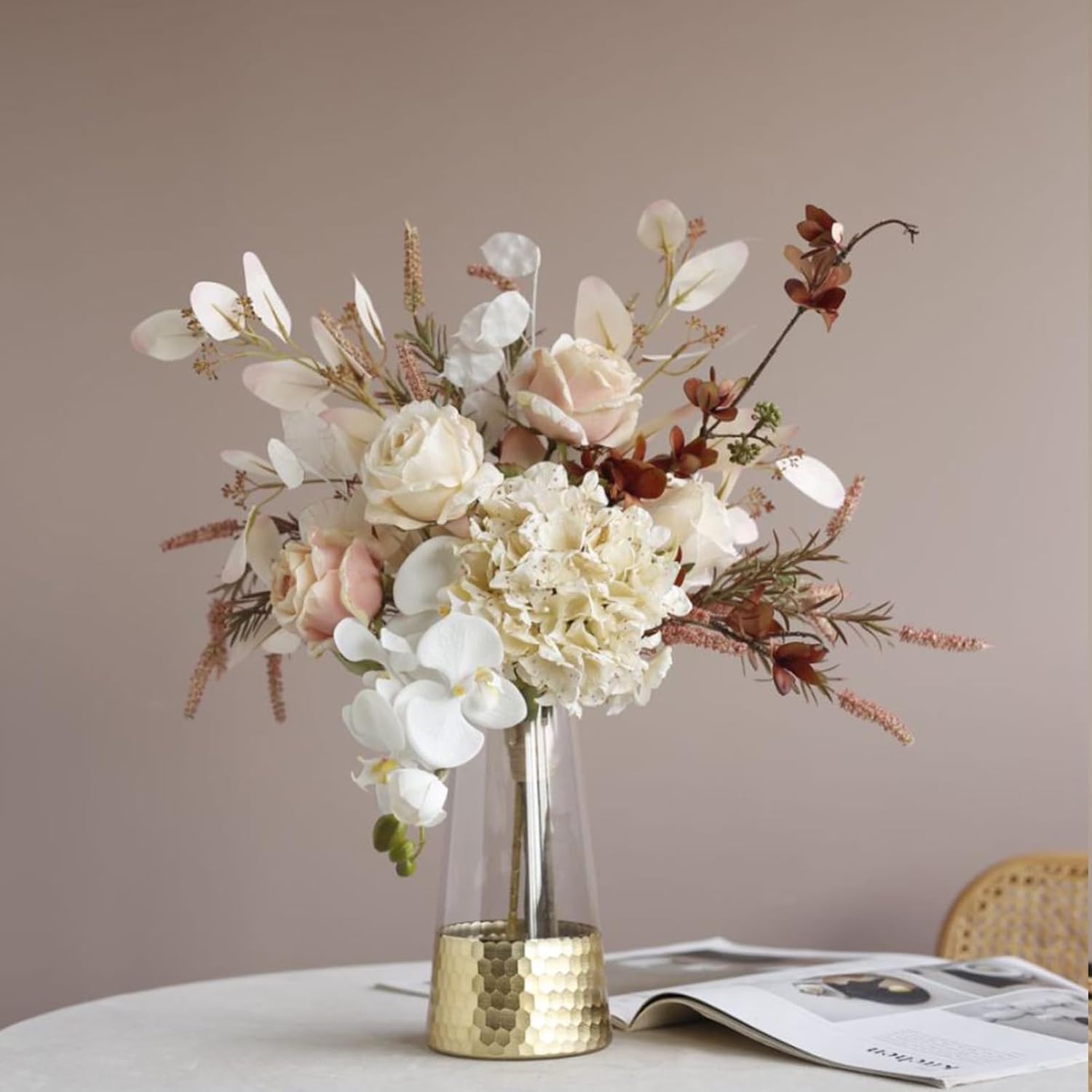 Autumn Rose Hydrangea Artificial Flower Bouquet White