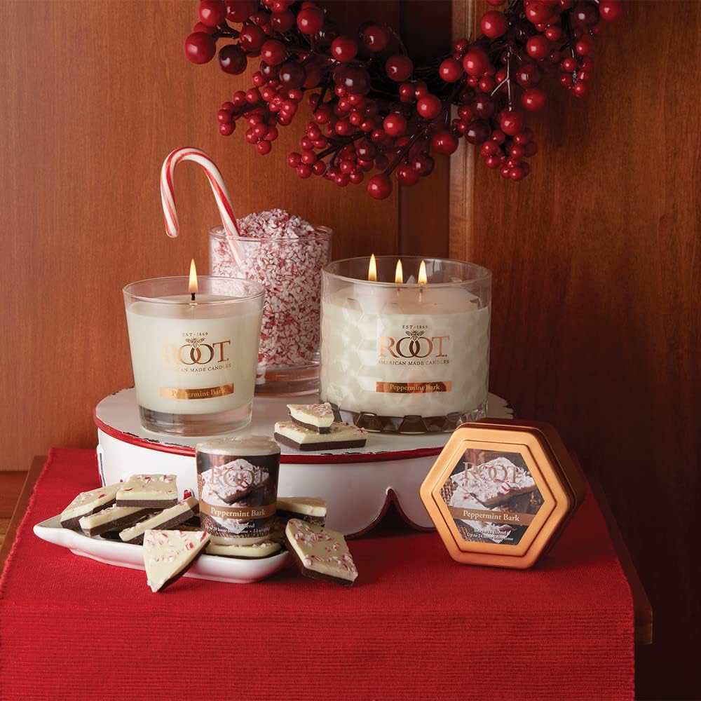 Root Candles Peppermint Bark Scented Candle in Travel Tin