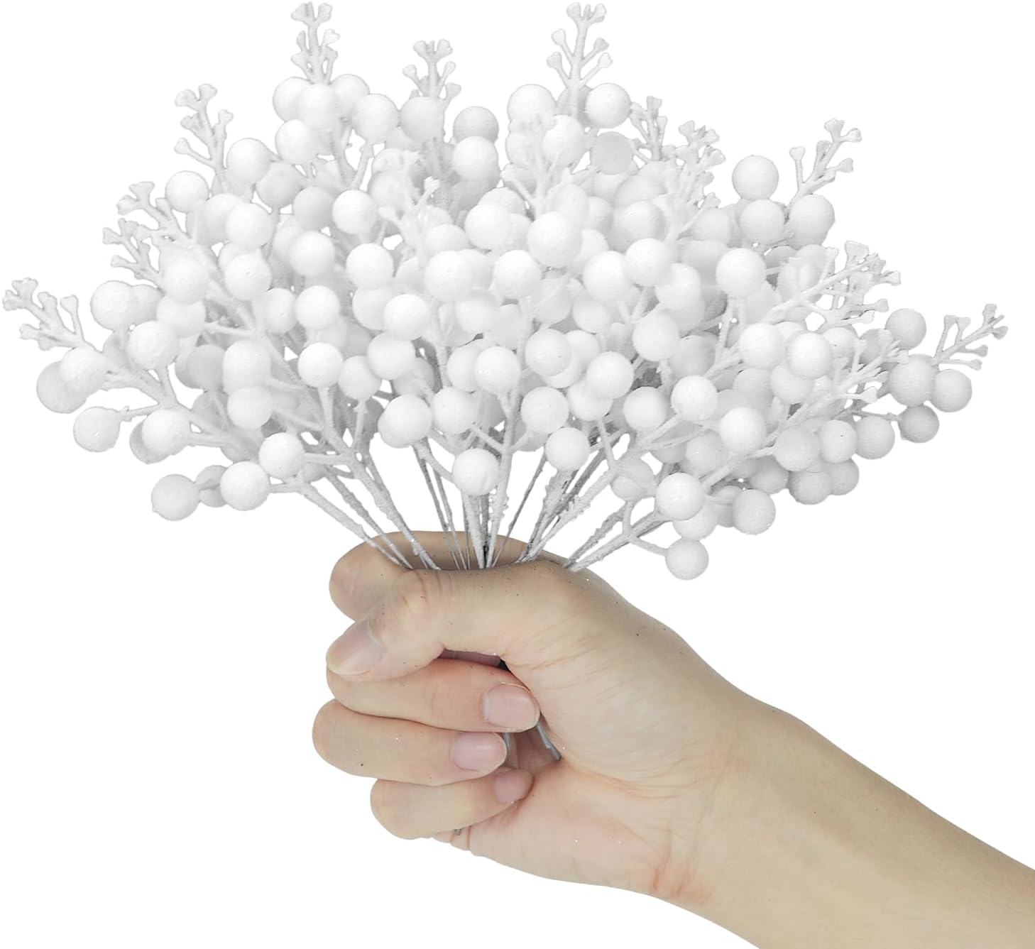 Artificial White Berry Stems 24 Pack for Christmas Decor