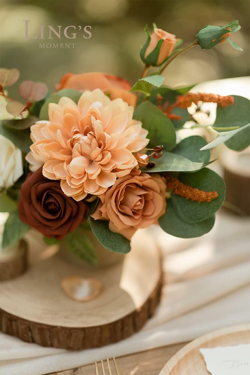 Lings Moment Terracotta Artificial Flowers Set with Vase Wedding Centerpieces