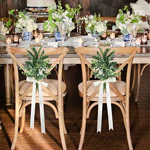 Rinlong 6Pcs Wedding Aisle Decor Artificial Eucalyptus Bows