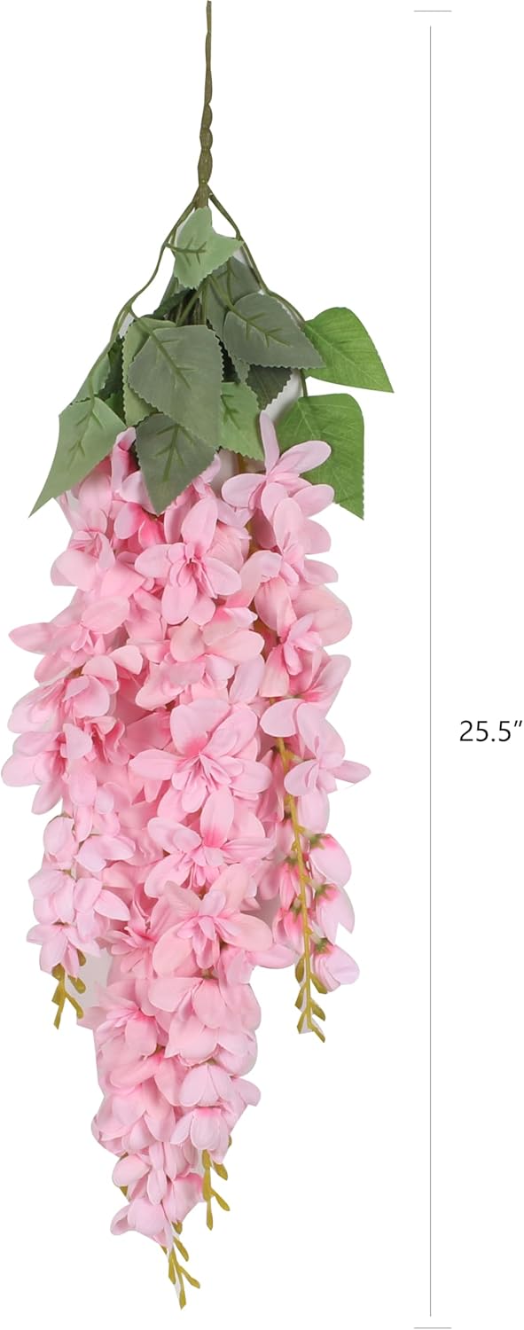 Duovlo Artificial Silk Wisteria Flower Hanging Vine Decor Pink