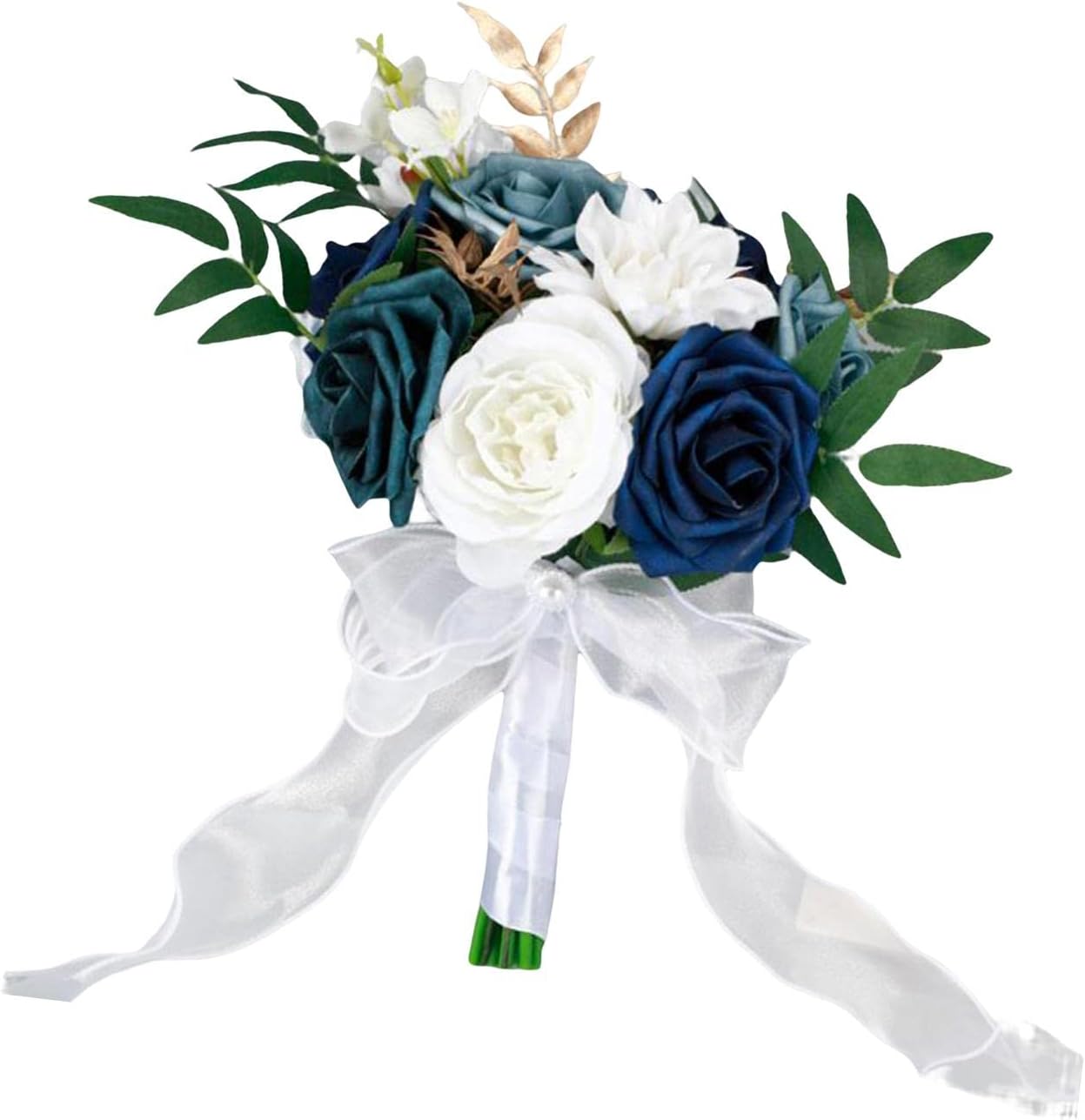 Elegant Blue White Bridal Bouquet with Ribbon