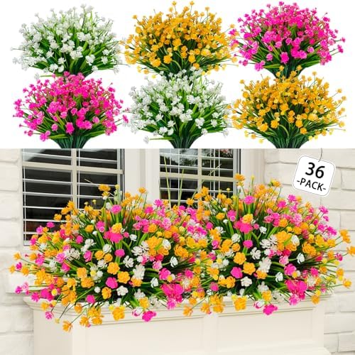 36 Pcs Artificial Flowers for Outdoor Decor