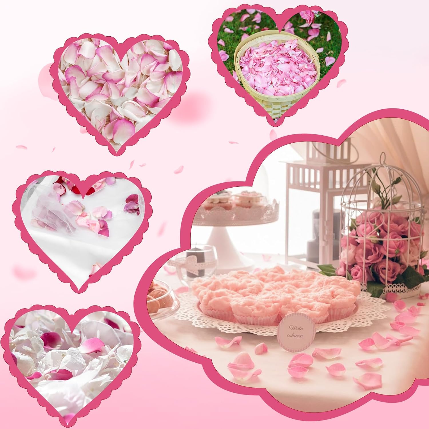 240 PCS Real Pink White Rose Petals Confetti for Wedding