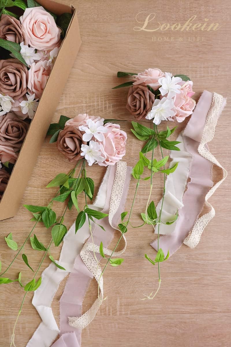 Lookein Set of 8 Pew Flowers Dusty Rose Wedding Decor