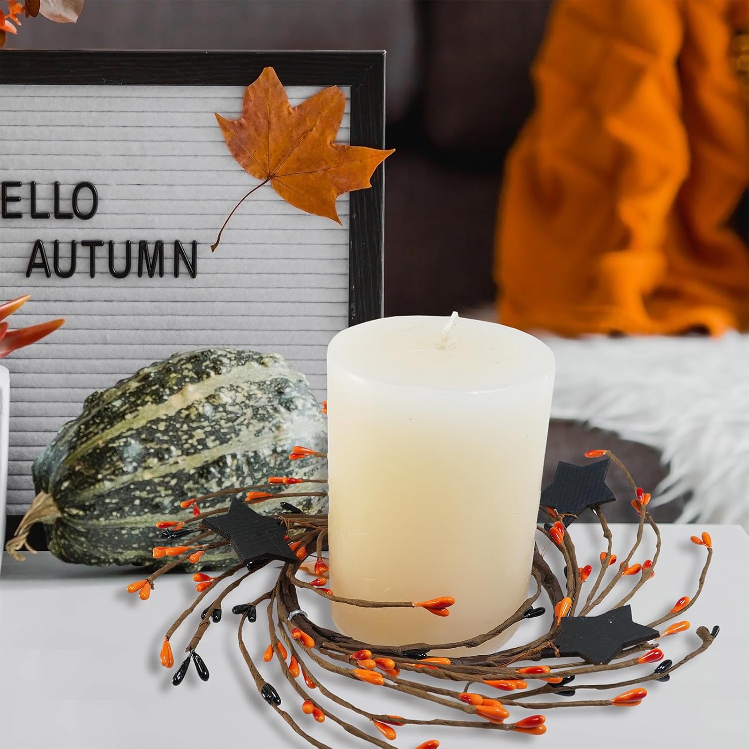 Winlyn 4 Pack Halloween Candle Rings with Wooden Stars