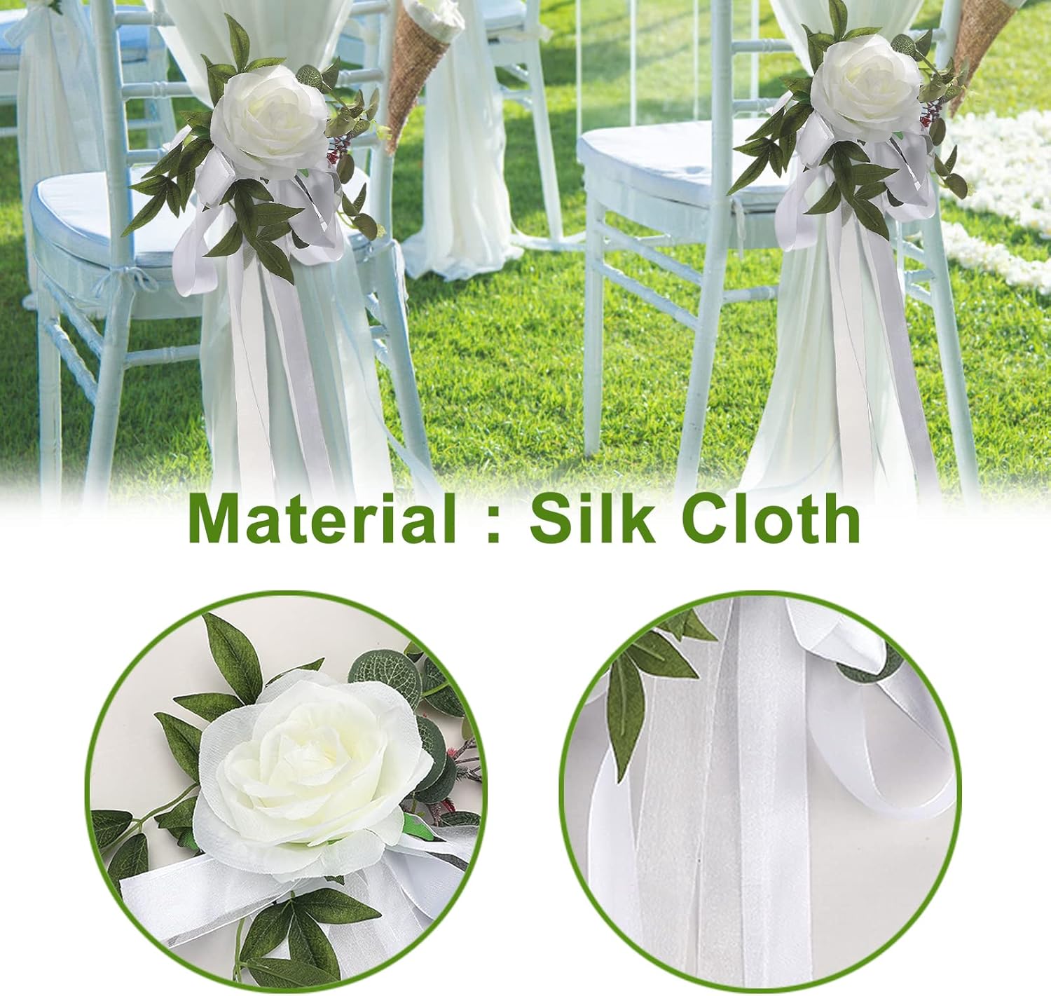 6PCS Wedding Chair Decorations with Flowers and Ribbons