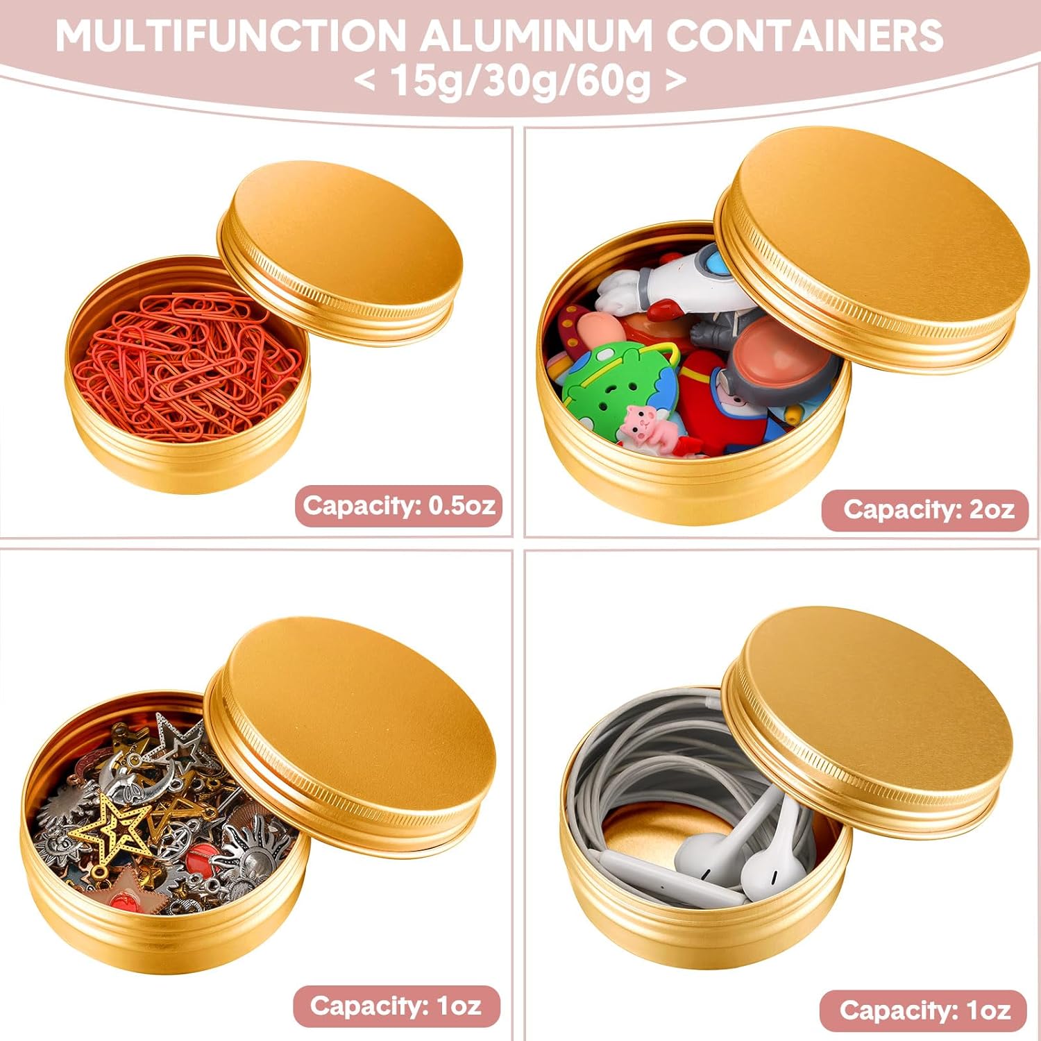 Chumia 144 Pcs Metal Round Tins with Screw Lids