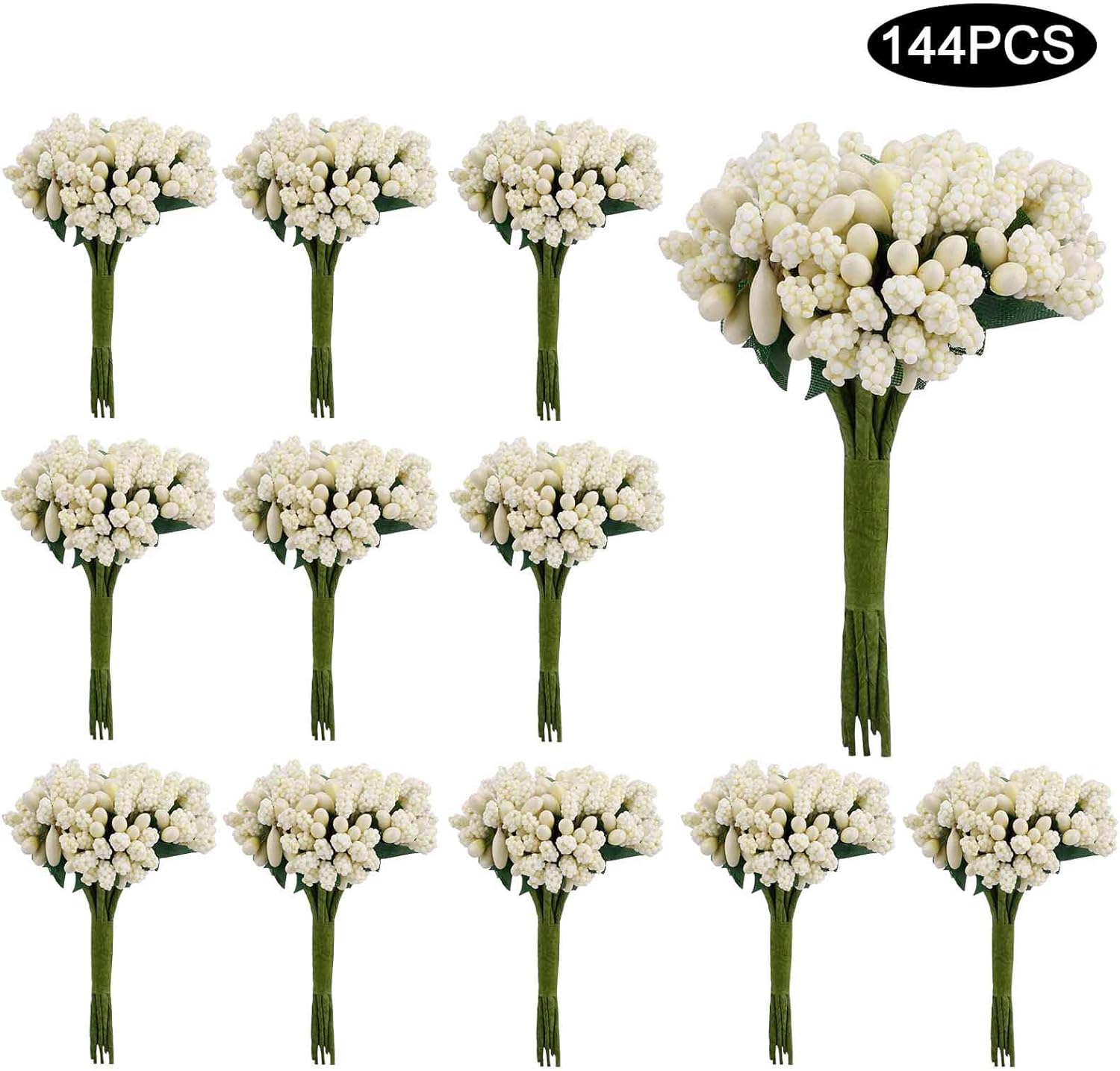 LAOSEP RTWAY 144 Pcs Artificial Pip Berry Picks White