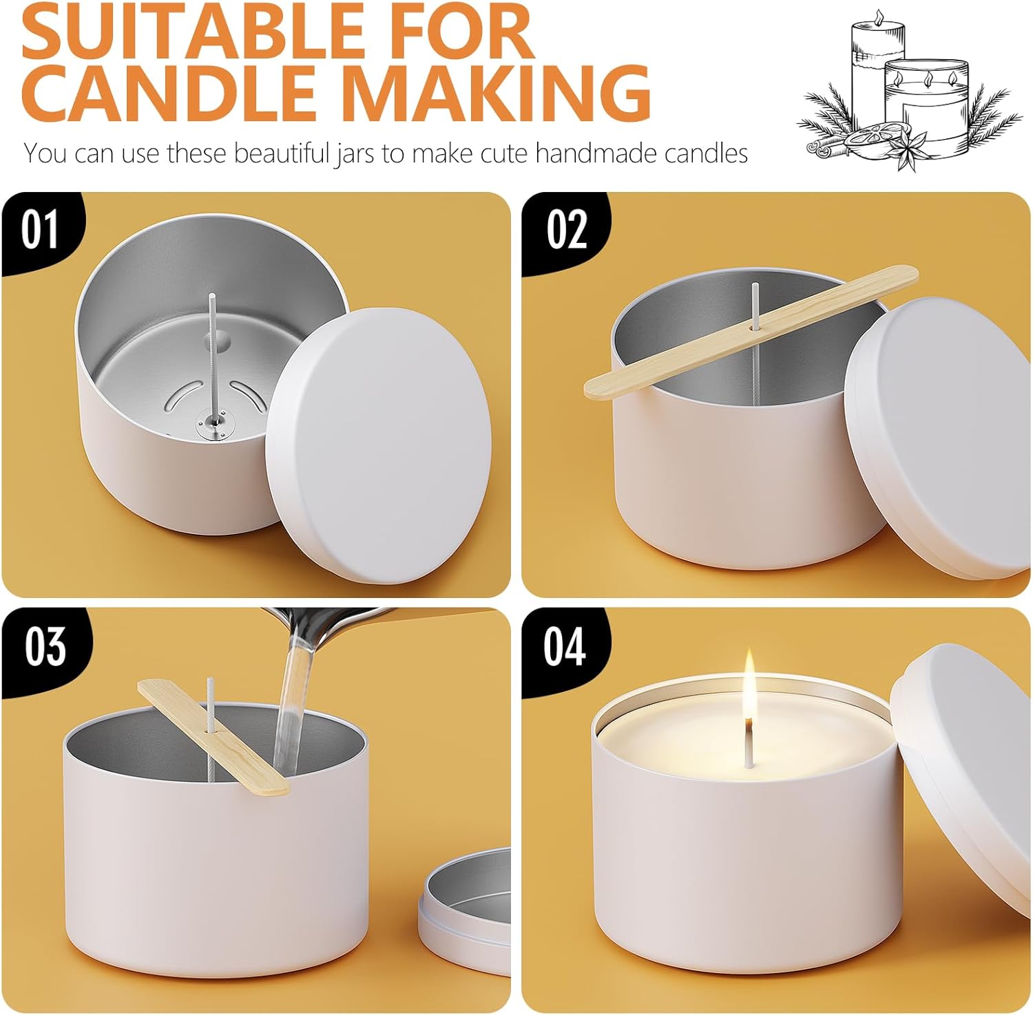 Domivirgo 24 Pcs Empty Candle Tins with Lid