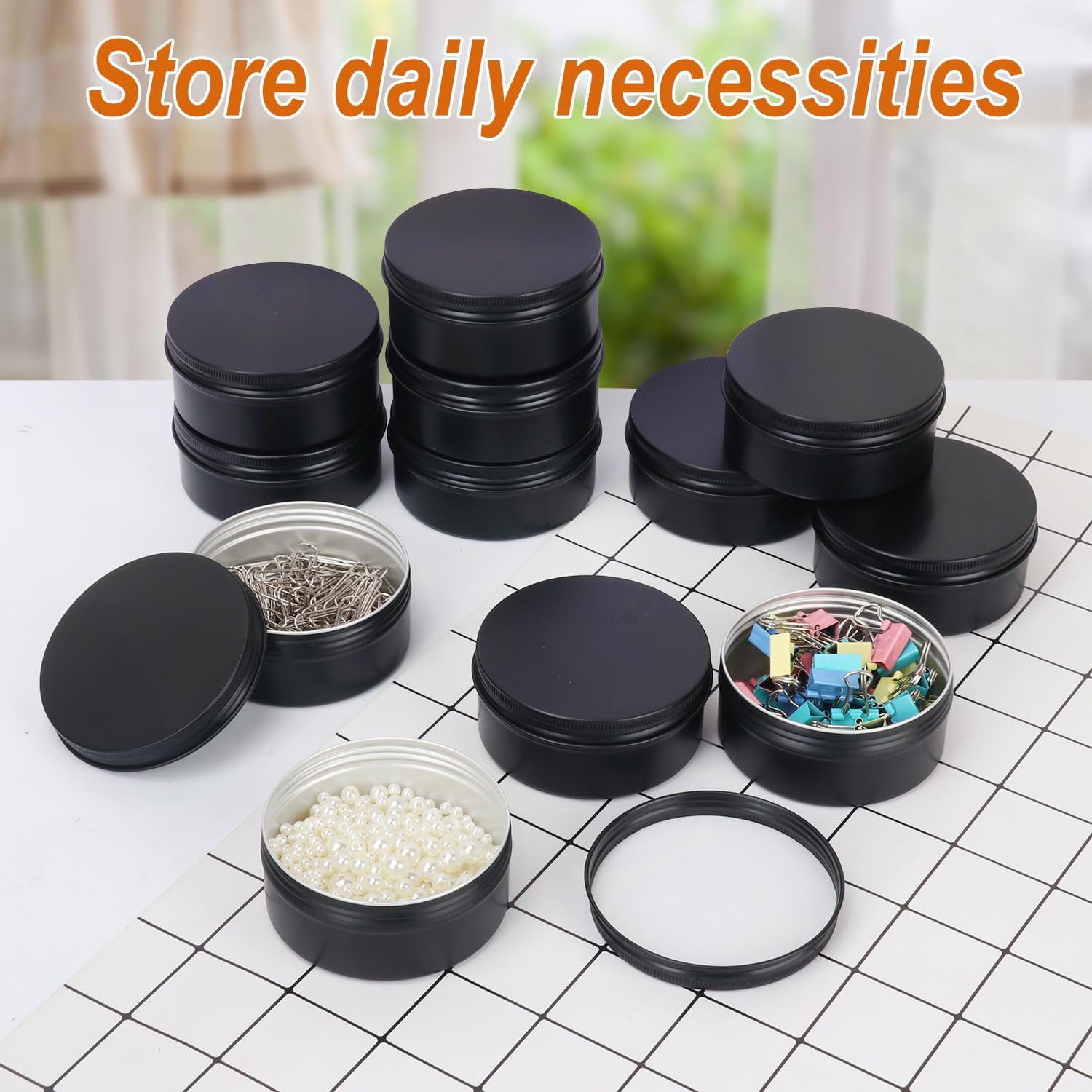 48 Pack 4 Oz Black Metal Round Tins with Screw Lid